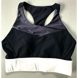 Fabletics Sports Bra Athletic Top Black Cream Laser Cut. XS Racerback